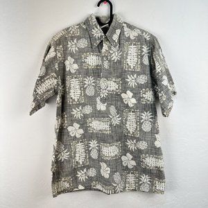 Vintage Go Barefoot‎ Hawaiian Shirt M Henley Collared Reverse Print Cotton